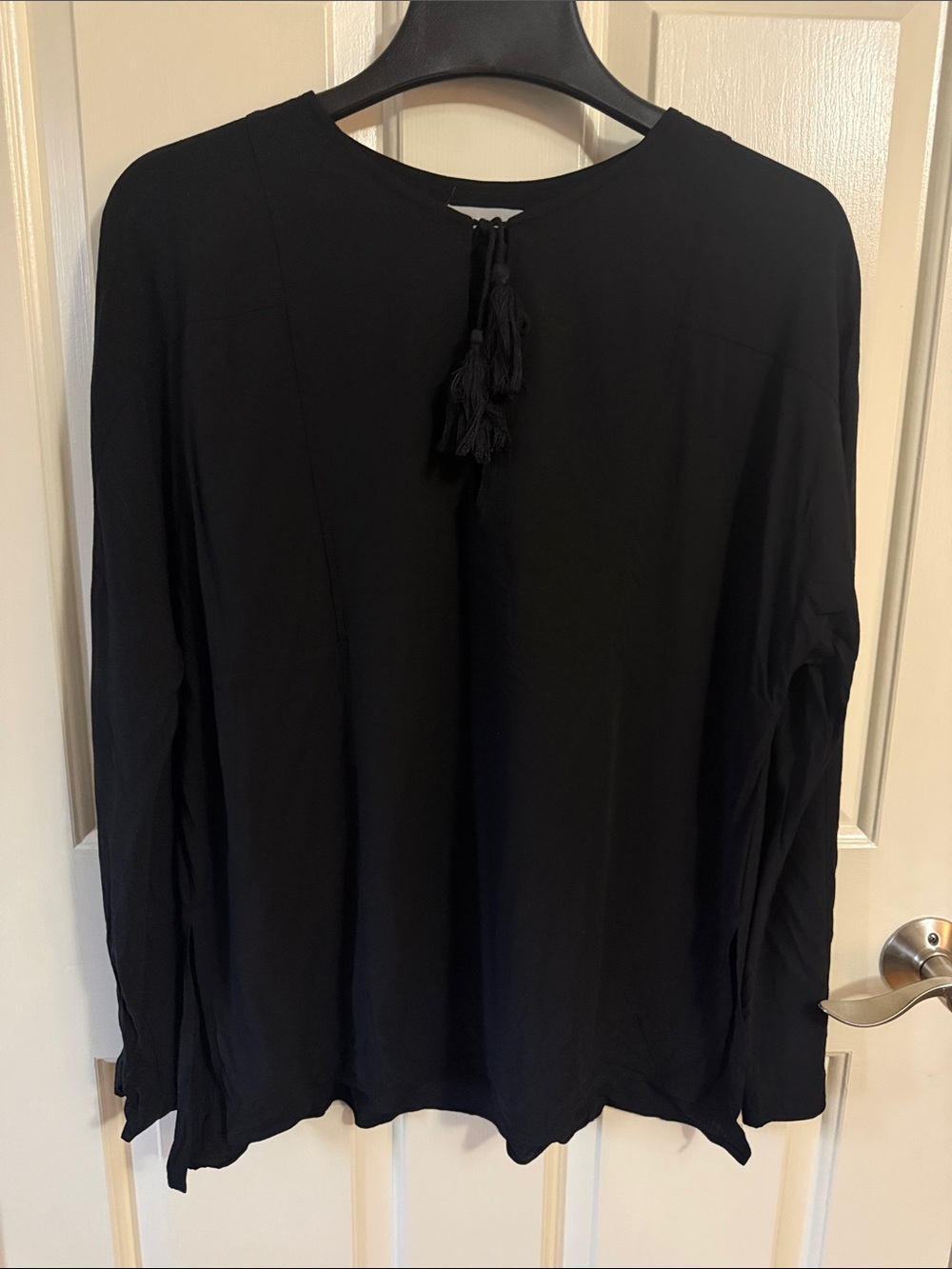 Vince Black Wool Blend Long-Sleeve Tunic with Tassel Tie- Size Large